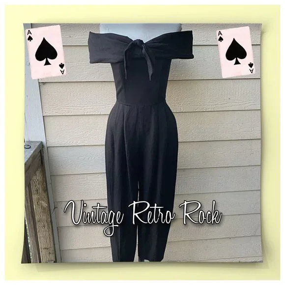 🔥SOLD🔥ET AL Vintage Retro Jumpsuit Off the Shoulder Black - Picture 1 of 8